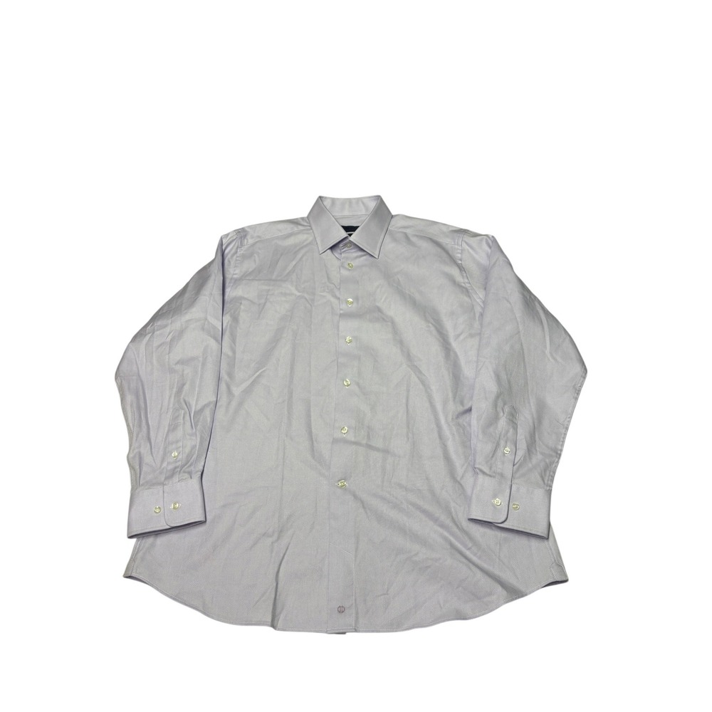 David Donahue Trim Fit Dress Shirt Mens 17.5 34/35 Light Purple Cotton Diamond